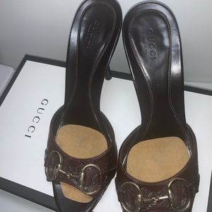 Gucci brown Hollywood GGcanvas horsebit sandal